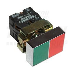 Kettős nyomógomb komplett fém d22 3A piros/zöld lapos visszaugró 1z 1ny csavaros négyzetes TRACON - NYKK8325