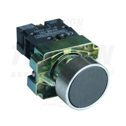 Nyomógomb komplett fém d22 3A fekete lapos visszaugró 1z csavaros kerek IP42 TRACON - NYGBA21