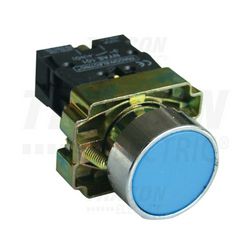 Nyomógomb komplett fém d22 3A kék lapos visszaugró 1z csavaros kerek 240V-lámpafeszültség TRACON - NYGBA61K