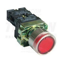 Nyomógomb komplett fém d22 3A világító piros lapos visszaugró 1ny csavaros kerek IP42 TRACON - NYGBW33P