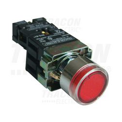 Nyomógomb komplett fém d22 3A világító piros lapos visszaugró 1ny csavaros kerek IP42 TRACON - NYGBW3471P