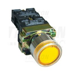 Nyomógomb komplett fém d22 3A világító piros lapos visszaugró 1z csavaros kerek IP42 TRACON - NYGBW33S