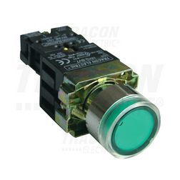 Nyomógomb komplett fém d22 3A világító zöld lapos visszaugró 1z csavaros kerek IP42 TRACON - NYGBW3371Z