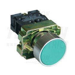 Nyomógomb komplett fém d22 3A zöld lapos visszaugró 1z csavaros kerek 240V-lámpafeszültség TRACON - NYGBA31Z