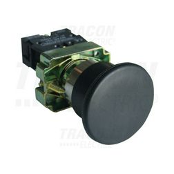 Nyomógomb komplett fém d22 40mm 3A fekete gomba visszaugró 1z csavaros kerek IP42 TRACON - NYGBC21