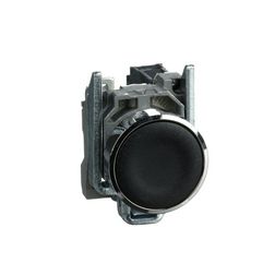 Nyomógomb komplett fém d22 fekete/fehér lapos visszaugró 1z csavaros kerek Harmony XB4 Schneider - XB4BA21