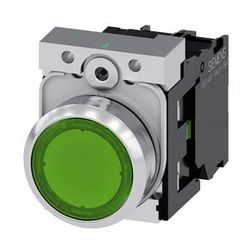 Nyomógomb komplett fém d22 világító zöld lapos visszaugró 1z csavaros kerek SIRIUS ACT SIEMENS - 3SU1152-0AB40-1BA0