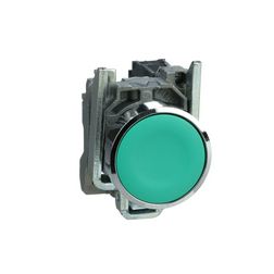 Nyomógomb komplett fém d22 zöld lapos visszaugró 1z csavaros kerek IP66 Harmony XB4 Schneider - XB4BA31