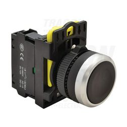 Nyomógomb komplett műa. d22 3A fekete lapos reteszelt 1z csavaros kerek IP65 TRACON - NYK3-BK