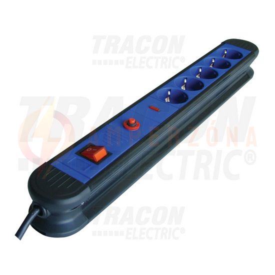 Asztali elosztósor 3680W 1.5mm2 3m túlfeszvédett 5x2P+F/230V 16A kapcsolós IP20 TRACON - HKTM5-3M